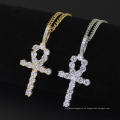 Bling Bling Hip Hop Kupfer Micro Pave mit AAA CZ Zirkon Kreuz Ägypten Anka Anhänger Halskette Schmuck